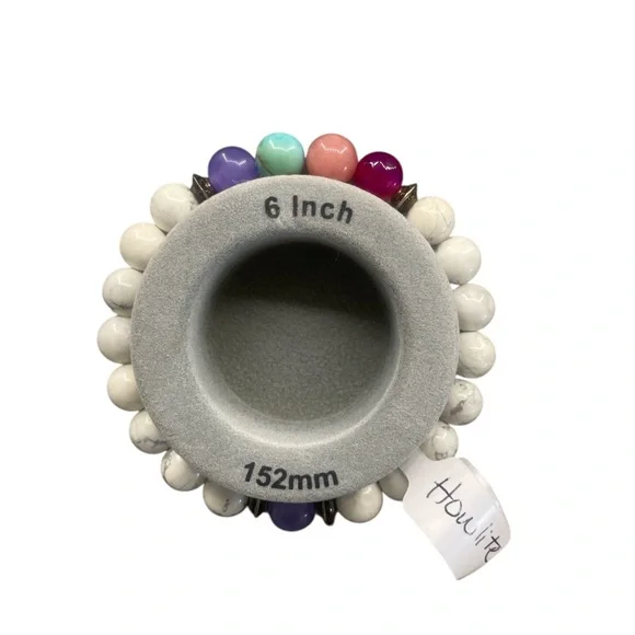 Howlite White,Grey, gemstones with multi colored center,Stretch - Picture 2 of 4